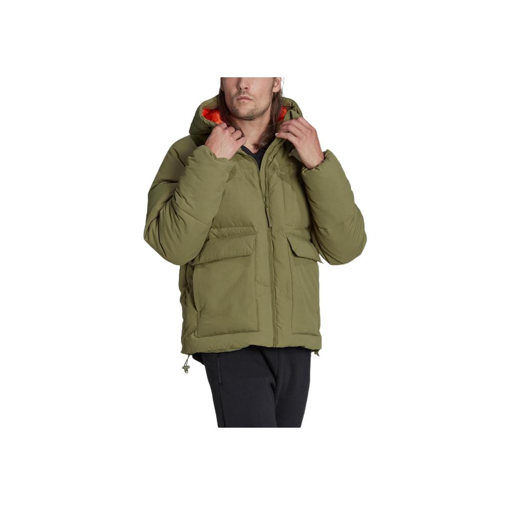 Adidas Solid Color Zip Hooded Down Jacket Men Outerwear Green HN9931