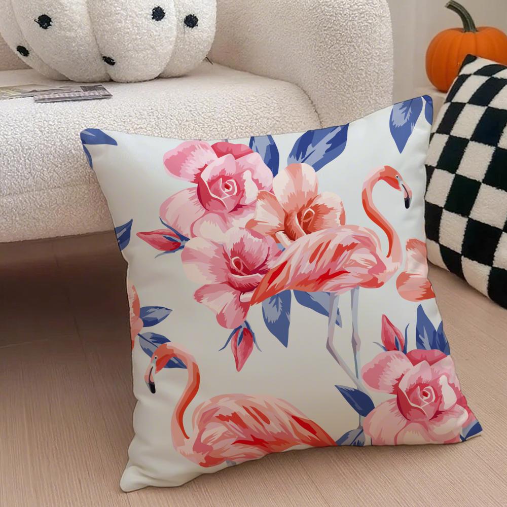 Forest Flamingo Palm Leaves Plant Pattern Art Cushion Cover Throw Pillow Cover Hidden Button Durable Polyester Chair Cushion