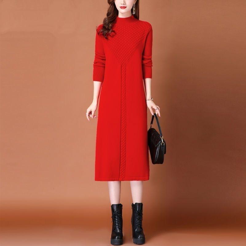 Длинный свитер Женское платье длиной до колена Осенне-зимнее платье Женский вязаный свитер свободного кроя Пуловер