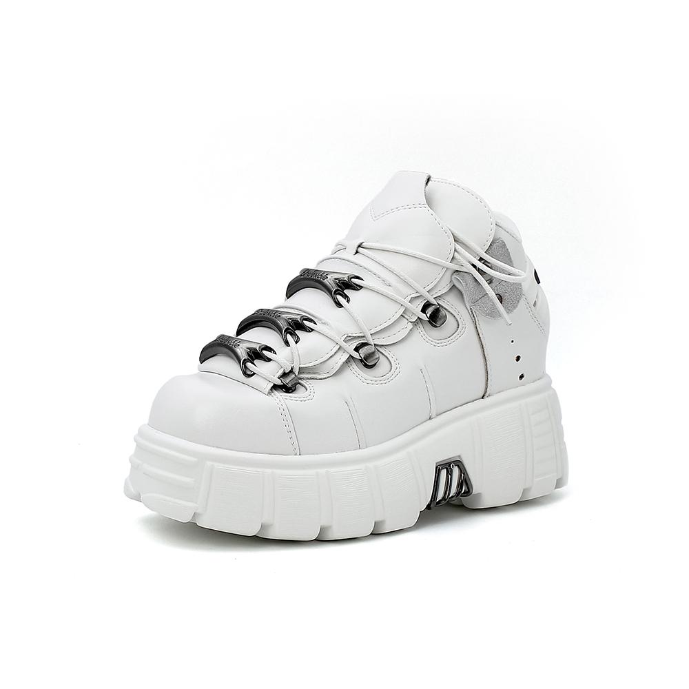 U-DOUBLE Бренд Панк Стиль Женская Обувь На шнуровке Высота каблука 6 см Обувь на платформе Женские Готические Ботильоны Металлический декор Женские Кроссовки