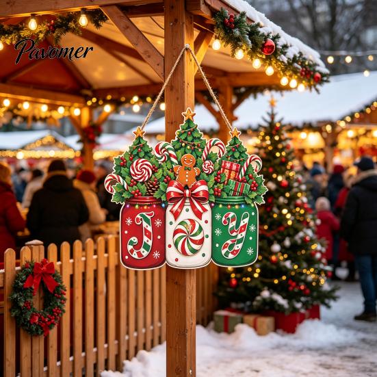 Красочная рождественская подвесная табличка, дверная табличка, деревянный венок «Пряничный домик и конфеты», банка Mason с надписью «Добро пожаловать» для входной двери, стены, окна, крыльца, декор для дома