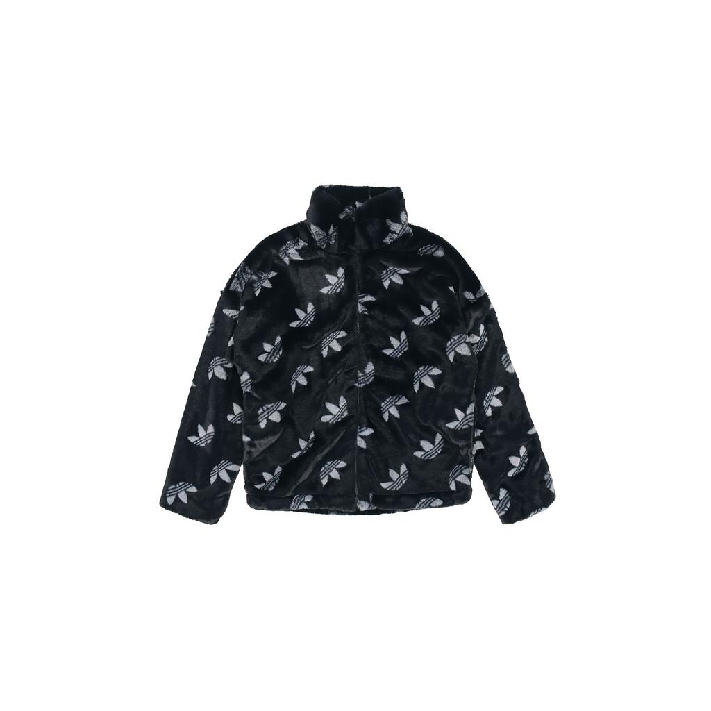 Adidas Originals Trefoil Logo Stand Collar Faux Fur Thickened Sports Jacket Unisex Jackets Black HI4656