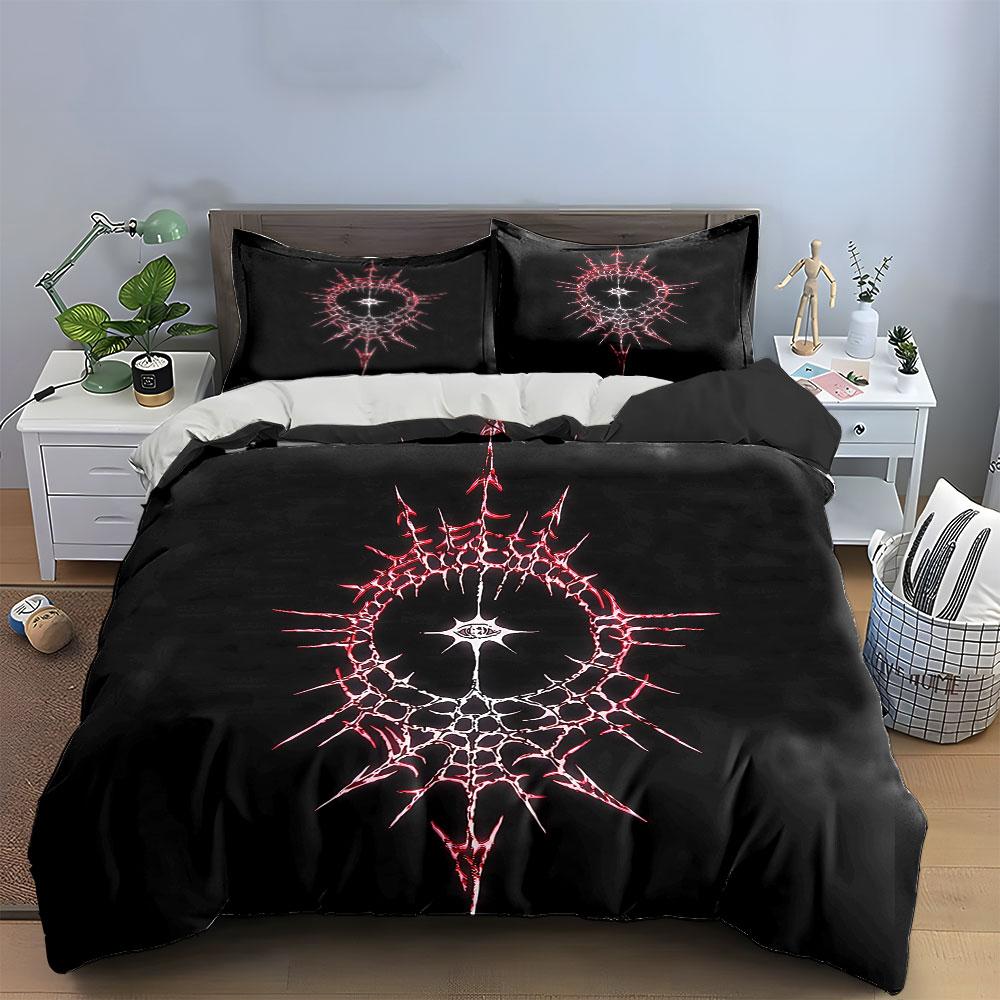 3Pcs Blood Eye Rune Bedding Set, Dark Occult Symbol Print Duvet Cover + 2 Pillowcases, Gothic Horror Decor