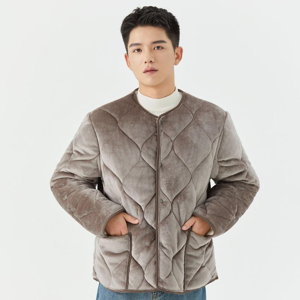 Зимняя теплая куртка для мужчин для улицы и дома, ветрозащитная, на полной молнии, с подкладкой, с длинными рукавами, с карманами, мужские толстые флисовые стеганые куртки для домашней носки