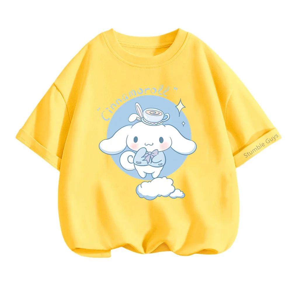 Летняя повседневная футболка Sanrio Cinnamoroll для детей, мальчиков и девочек, с мультяшным принтом
