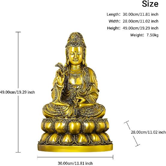 Aris & Juno Brass Guanyin Bodhisattva Feng Shui Statue – Symbol of Compassion, Peace & Wisdom, Figurine for Home Altar, Temple or Meditation Room,
