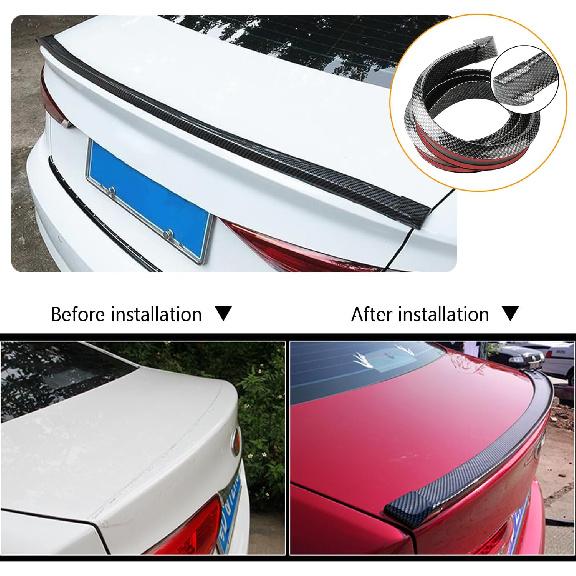 Спойлеры для автомобилей, 4,9 фута Светоотражающий спойлер из углеродного волокна Заднее крыло спойлера для украшения автомобиля, Универсальная резиновая накладка на спойлер багажника без проколов