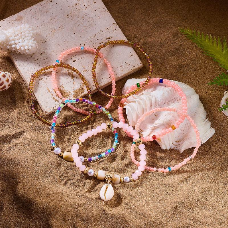 Boho Rice Beads Starfish Pendant Bracelets For Women Summer Ocean Beach Shell Charm Multilayer Bracelet Set