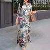 ZANZEA Women Casual Turn Down Collar Loose 3/4 Sleeve Print Long Dress