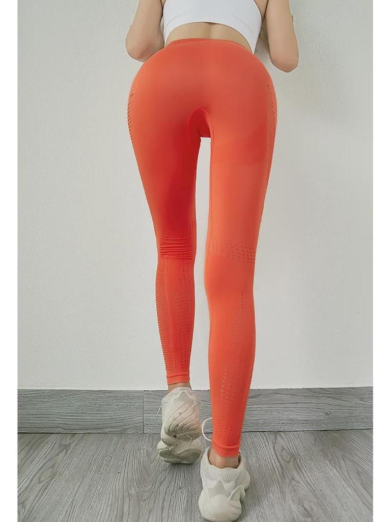 Женские дышащие быстросохнущие спортивные леггинсы - полый дизайн, персиковые бедра, эластичные штаны для йоги