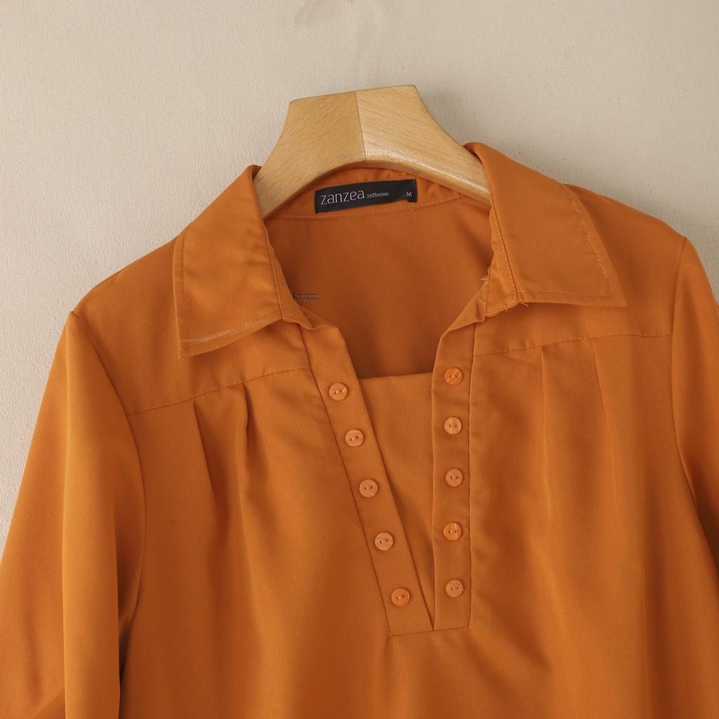 ZANZEA Женская блузка с отложным воротником, однотонная, повседневная, с рукавом 3/4