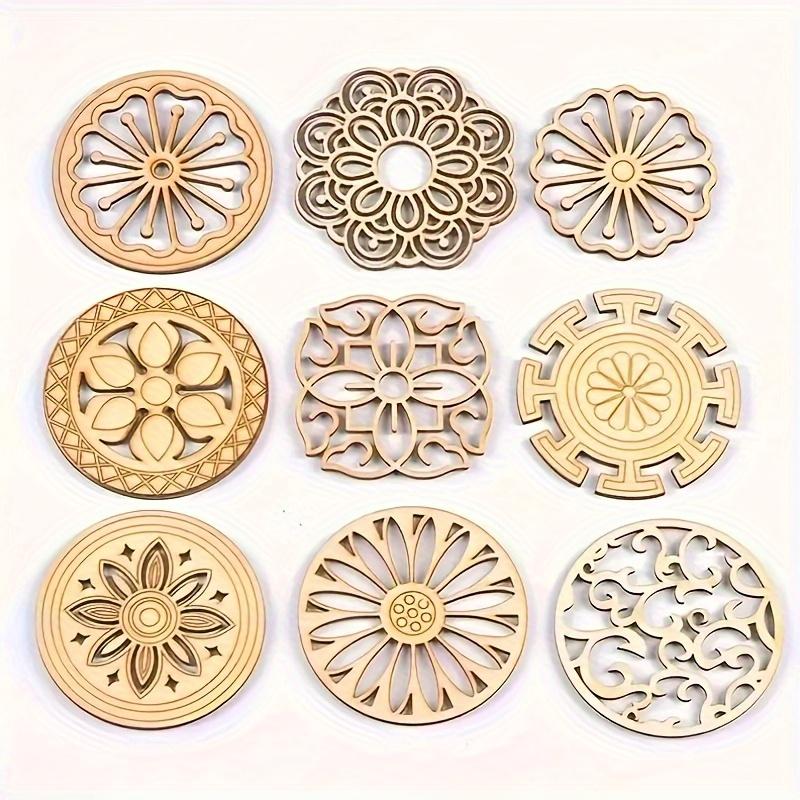 Unfinished Wood Slices Round Square Lace Pattern for DIY Crafts Wooden Ornaments Scrapbook Home Decor Accessories