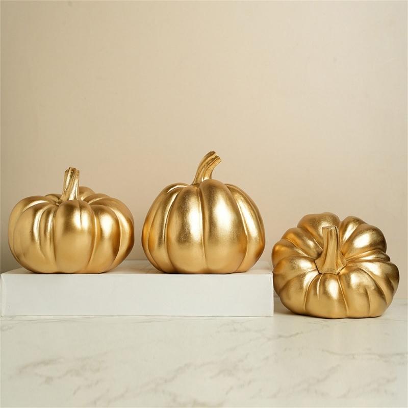 Gold Pumpkin Autumn Decors Decorative Pumpkin for Halloween Thanksgiving Table Centerpieces Mantles Bowl Party Wedding