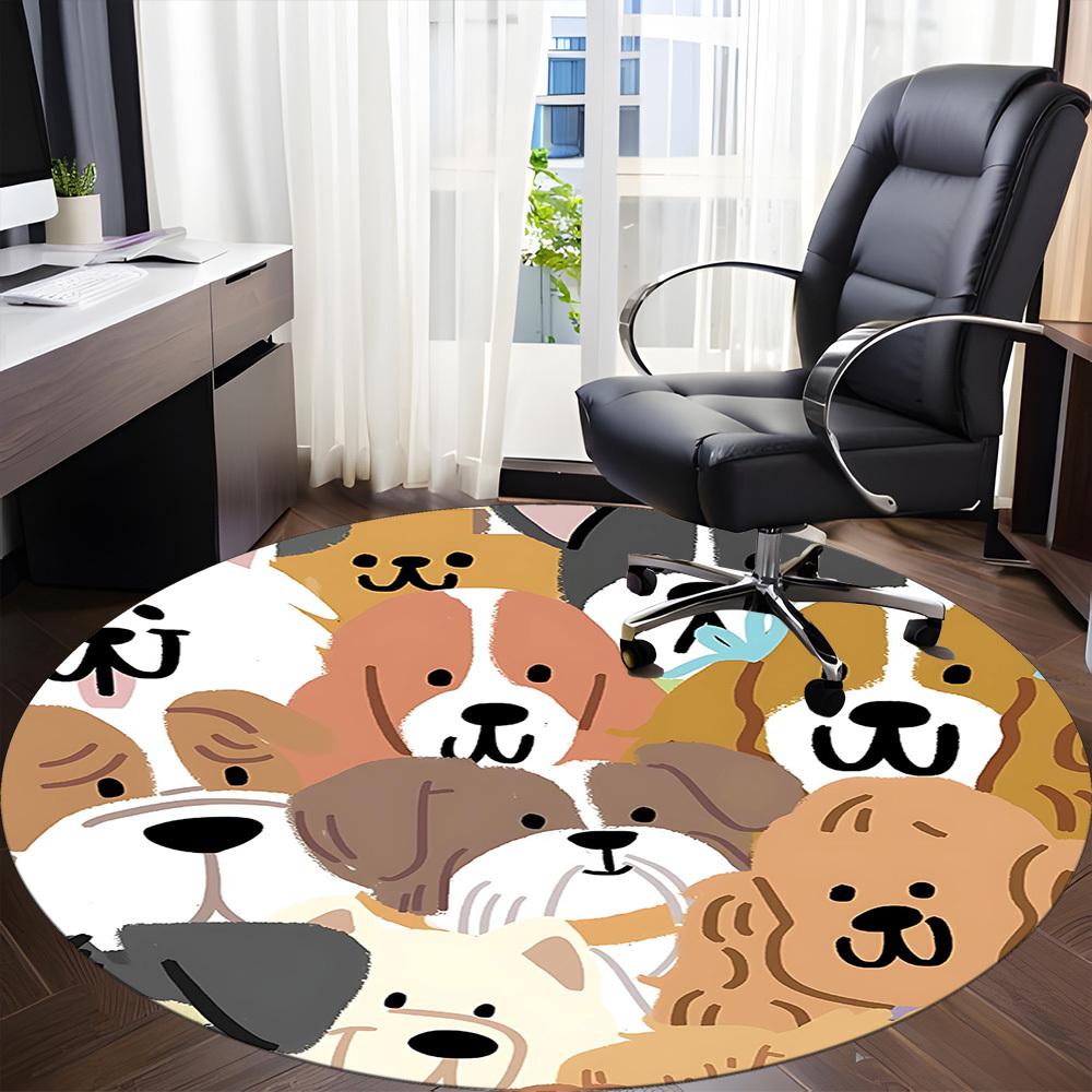 1PC Puppy Dogs Office Round Area Rug, Mat Suitable For Office, Under Office Chairs Bedroom Living Room Home Decor, Room Deco
