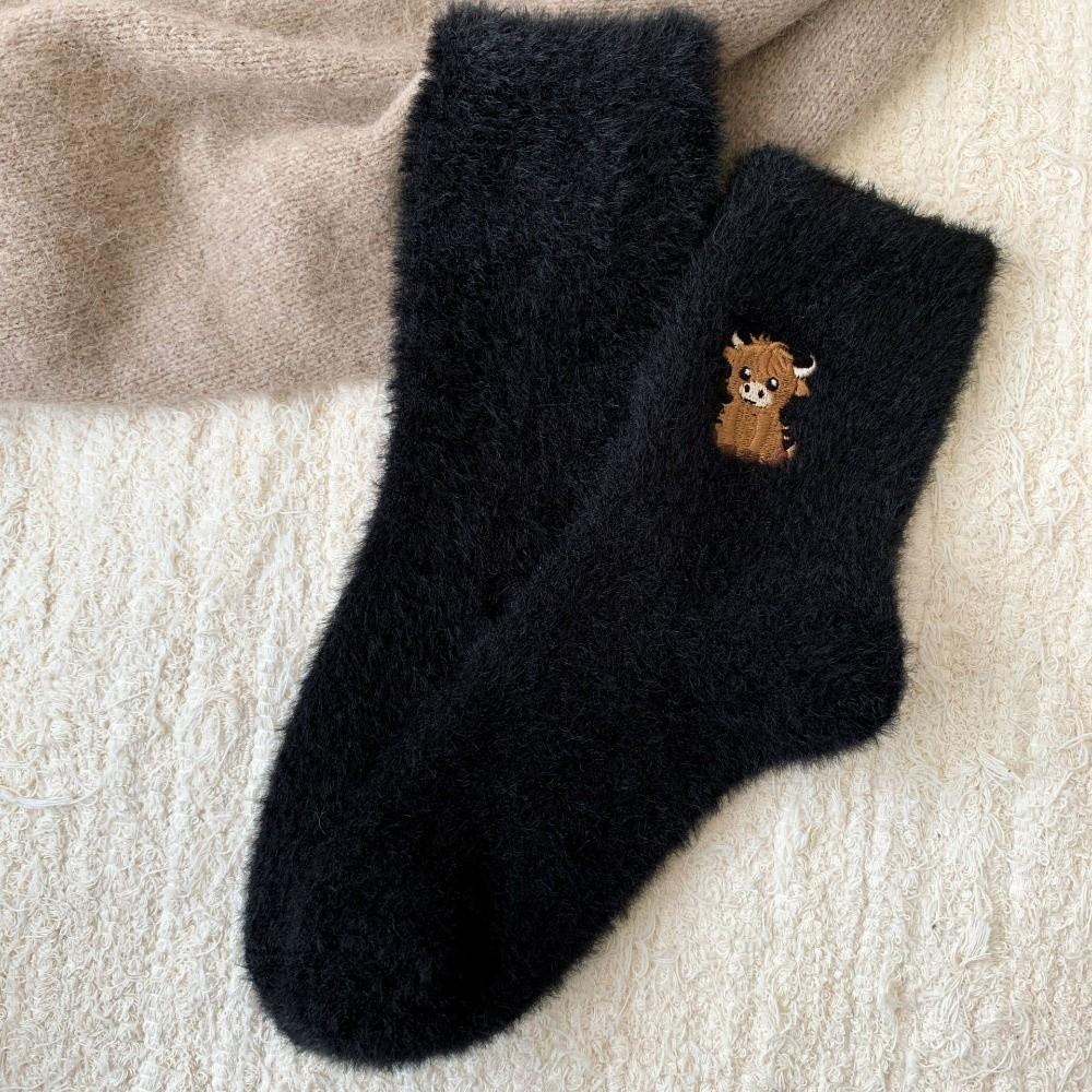Warm Sleep Socks Embroidered Furry Plush Socks Autumn Winter Carpet Home Socks Women