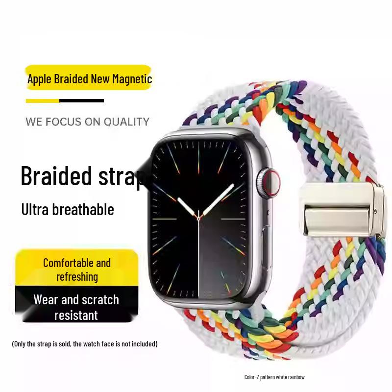 Совместимый эластичный плетеный нейлоновый магнитный ремешок для Apple Watch 4, 5, 6 и iWatch 7, 8, 9