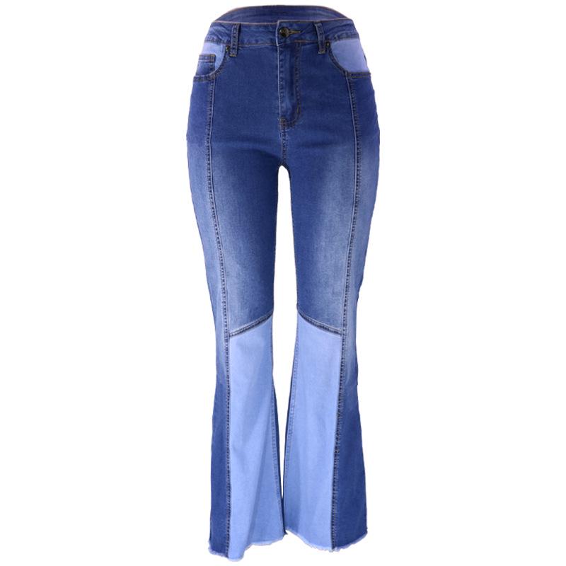 Autumn 2023 Women's European & American Color Block High Waist Flared Jeans