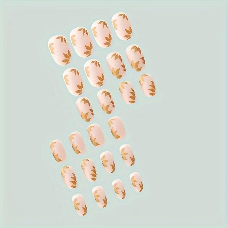 24 шт. Средний миндальный пресс на ногтях, накладные ногти с золотым листом, полное покрытие накладных ногтей для женщин и девушек