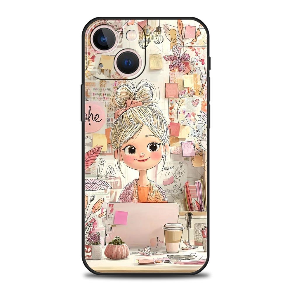 Мультяшная Девочка Чехол для Телефона Cover для iPhone 17 16 15 14 13 12 Pro Max 11 Pro Max 17 AIR Plus Ударопрочный Мягкий ТПУ Корпус Fundas Capas