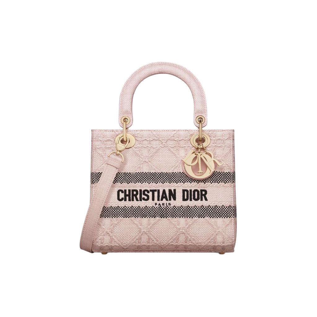 DIOR Lady D Lite Raffia Handbag Medium Women's Pink M0565OSQD-M973