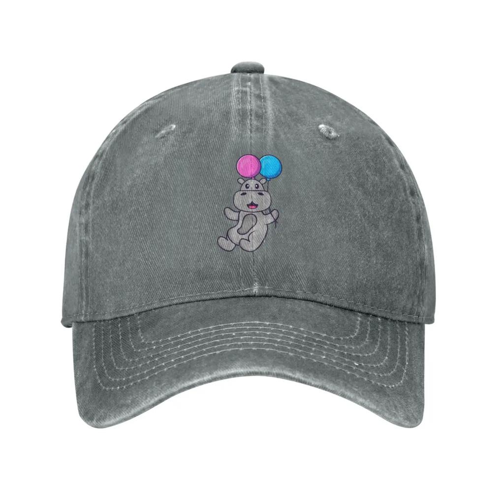Cute Hippo Flying with Two Balloons Baseball Cap for Men Women Vintage Trucker Hat Golf Hats Dad Caps