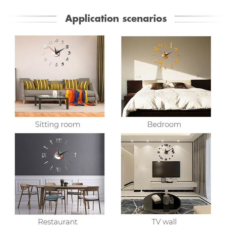 Настенные часы 3D Зеркальная наклейка Дизайн домашнего интерьера