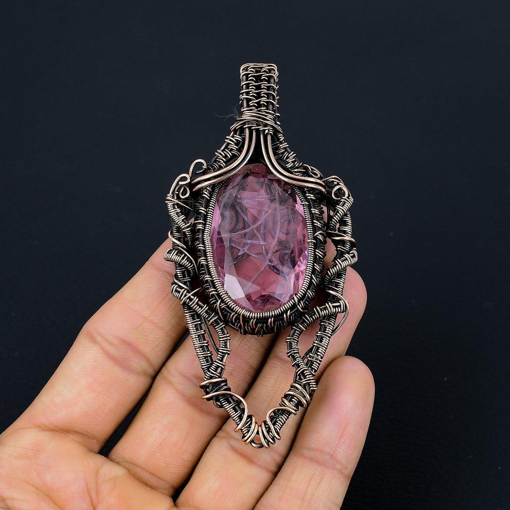 Kunzite Pendant Gemstone Jewelry, 999 Copper Wire Wrapped Pendant, Gift For Women Handmade Pendant
