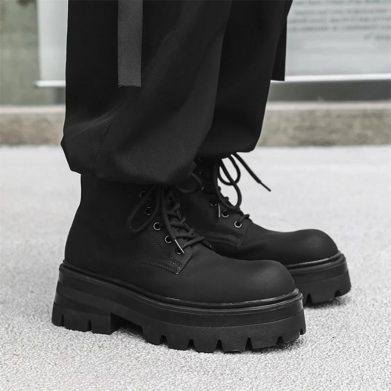Высококачественная повседневная кожаная уличная офисная обувь на толстой подошве, дизайнерские ботильоны на шнуровке, итальянские мужские ботинки с высоким голенищем