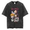 Anime Demon Slayer Tanjirou Nezuko Zenitsu Inosuke Cute Graphic Tshirt Men Women Washed Cotton T-shirts Harajuku Male Manga Tops