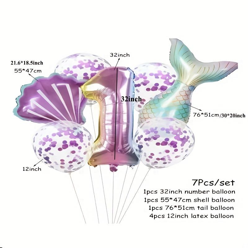 Набор из 7 предметов, набор воздушных шаров с градиентной фиолетовой русалкой, размер 0-9, 32-дюймовый градиентный цифровой воздушный шар с русалкой, воздушный шар для украшения праздника, дня рождения, свадьбы