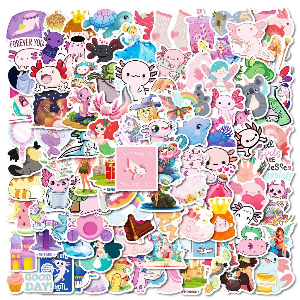 100 Наклеек маленького размера 4 см, розовые, милые, с маленькими животными, для DIY, для скейтборда, стакана для воды, плоские, для холодильника, упаковка