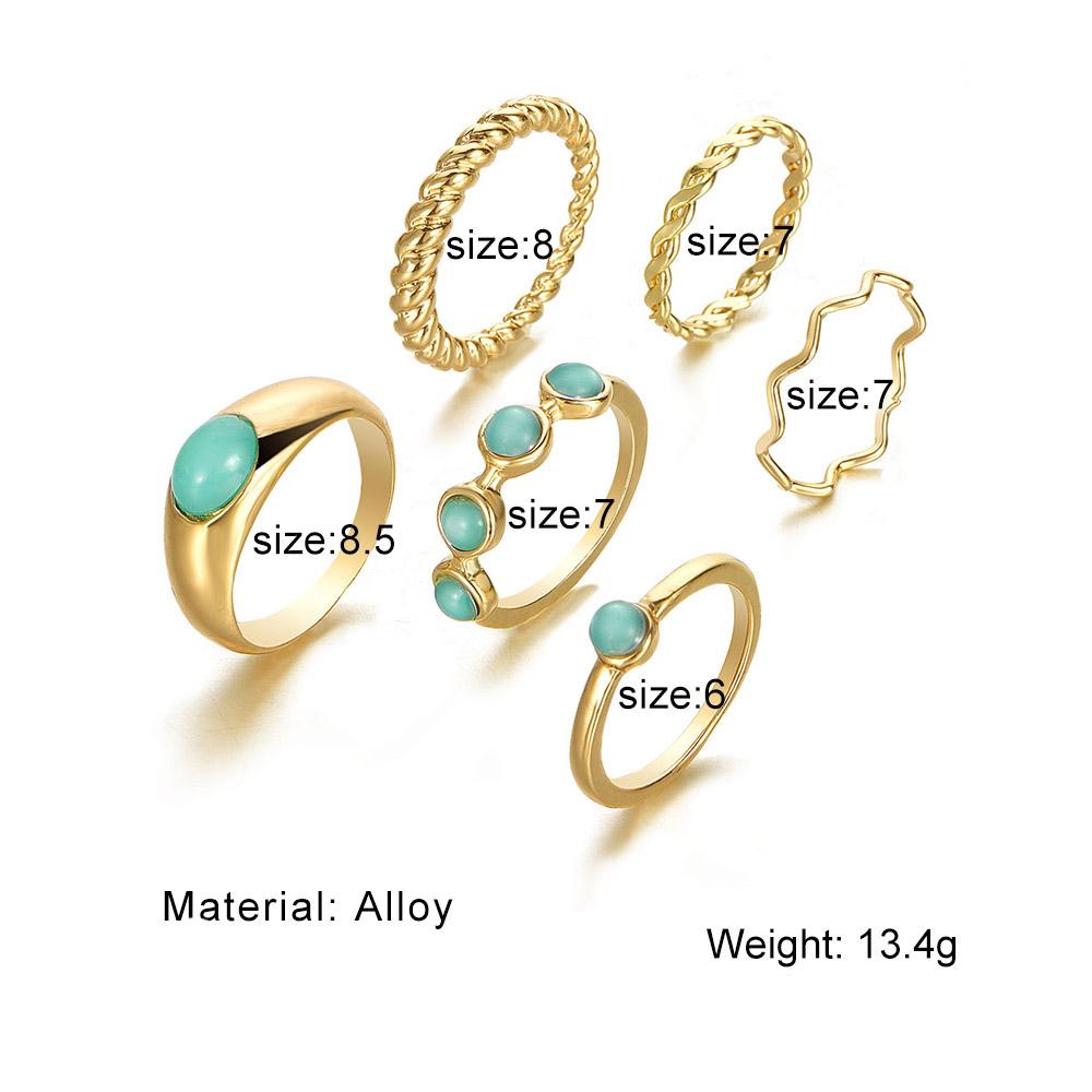 2024 6 колец/набор светло-зеленых драгоценных камней подарочный набор колец открытый модный подарок вечерние женские кольца
