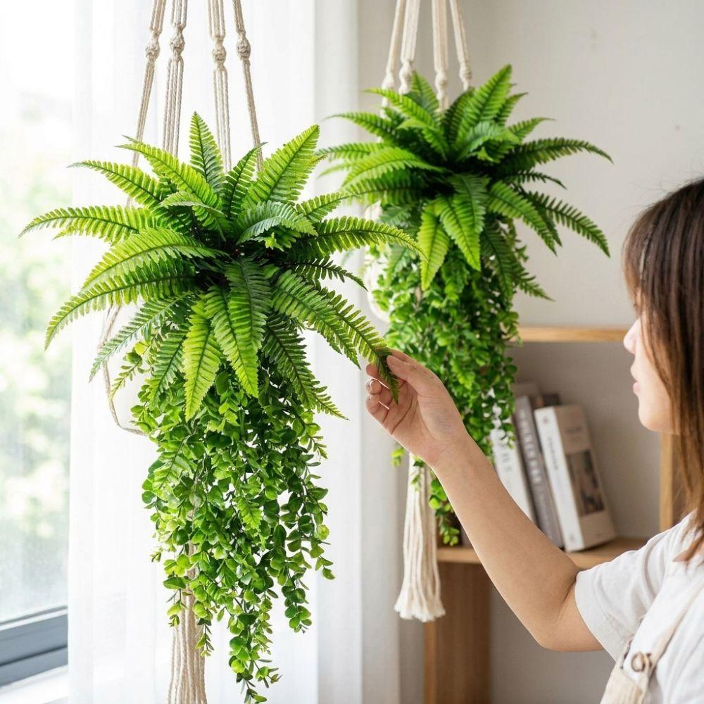 UV Resistant Artificial Persian Fern Leafs Plastic Artificial Fern Hanging Plant Wedding Decor