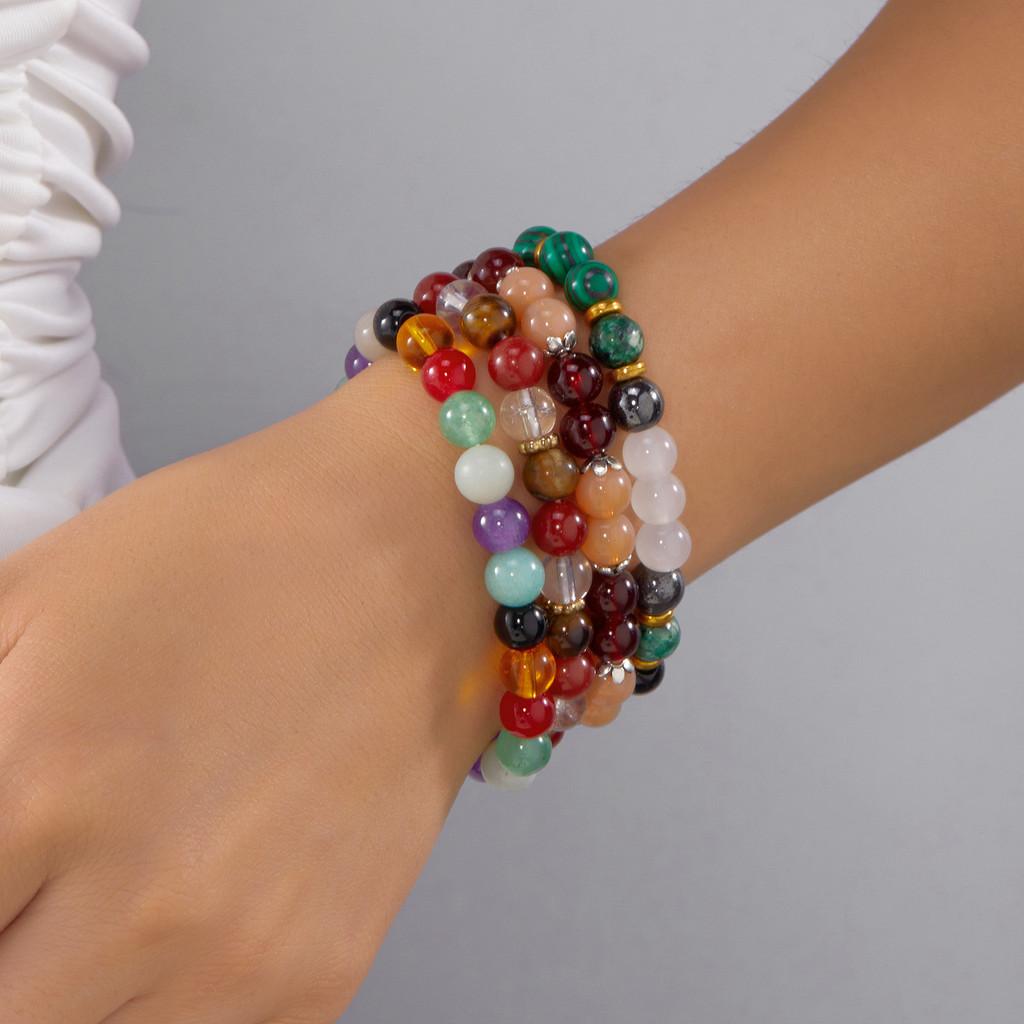 Geometric Agate Beaded Bracelet For Women Handmade Elastic Cord Jewelry For Travel Gift