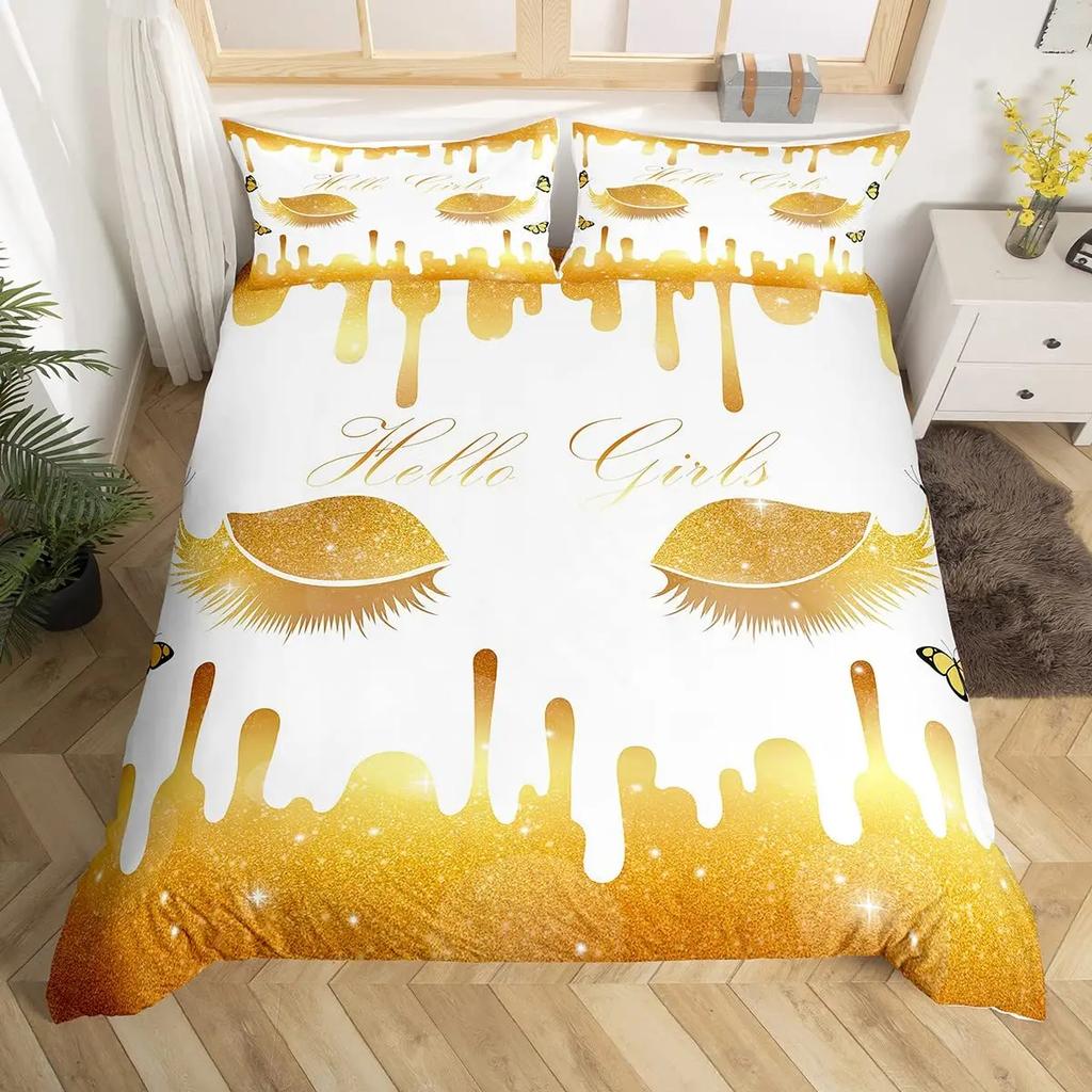 Женский пододеяльник Король Королева Ресницы Блестящий Галактический Постельный Комплект Розовые Пайетки Жидкое Искусство Чернилами Покрывало Полиэстер Чехол для Одеяла