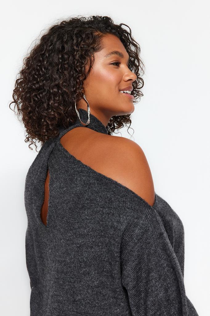 Women's Fashion New Plus Big Size Sweater Anthracite Knitwear Plus Big Size Sweater