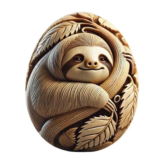 Yousheng Animal Easter Carving Craft Egg Wooden Owl Squirrel Monkey Animals Carved Eggs for Home Tiered Tray Table Decor