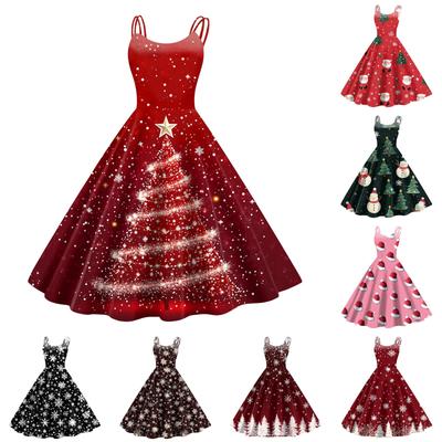 Женское модное сексуальное коктейльное платье без бретелек с рождественским принтом в стиле панк, винтажное платье.