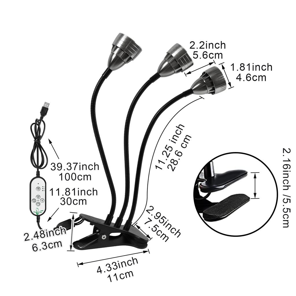 Светодиодные лампы полного спектра для выращивания комнатных растений. Светильник с креплением на гусиной шее. Светильник для рассады с регулируемой яркостью. Таймер для фитолампы.