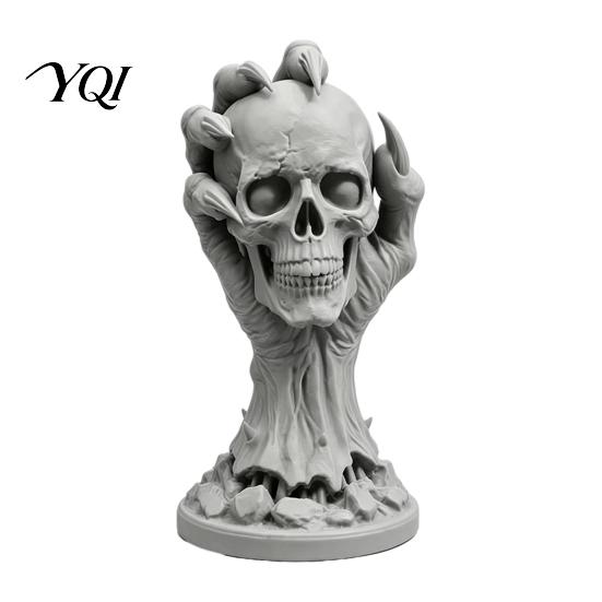 Gothic Home Ornaments 3D Printed Skull & Devil Hand Figurine, Realistic Holding Handheld Sculpture Statue, Desktop Ornament for Halloween Decoration