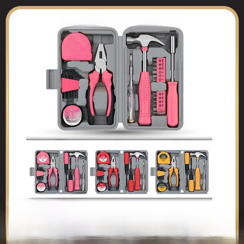 Многофункциональный набор инструментов для домашнего ремонта с плоскогубцами, рулеткой, молотком.