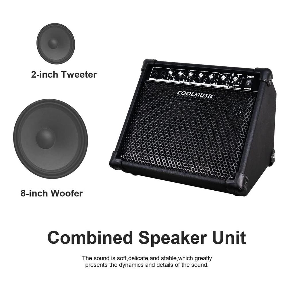 Coolmusic DM30 AMP 30 Вт электронный барабанный усилитель клавишный усилитель с входом Aux и 2 3-полосным эквалайзером и выходом DI BT, входы,