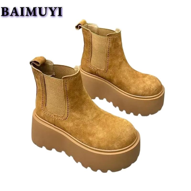 Ботильоны на платформе, женские замшевые туфли, брендовые повседневные ботинки челси, тренд 2024 года, высокие каблуки, зимние хлопковые удобные готические ботинки Mujer
