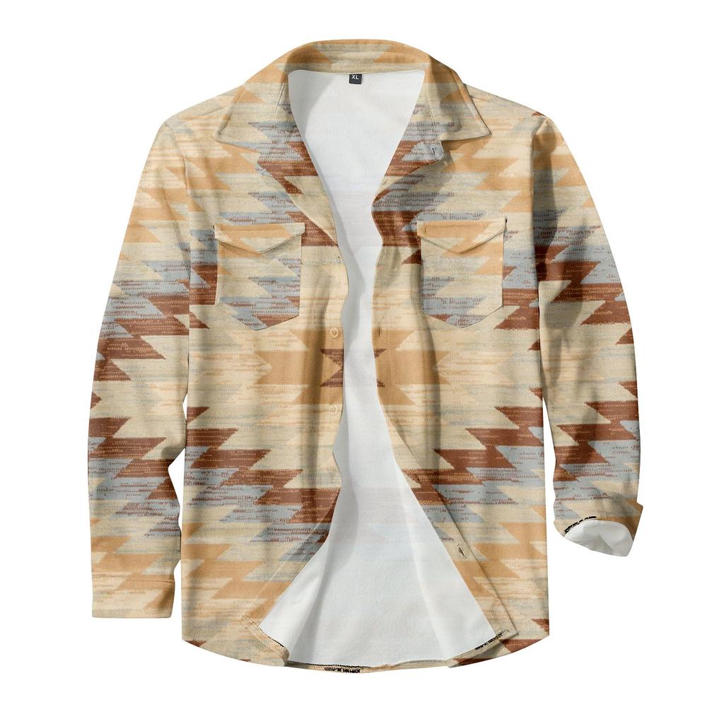 Мужская модная повседневная куртка-кардиган с длинными рукавами на пуговицах и этническим принтом