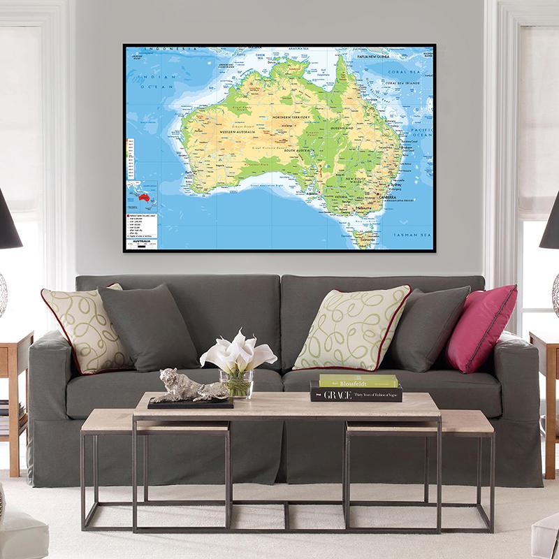 Английская карта Карта Австралии Географическая карта Настенный декор Фон для гостиной, дома, кабинета, студии, декоративная подвесная картина
