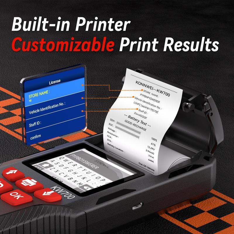 2026 KONNWEI KW700 12V/24V Car&Truck Battery Tester with Print function Battery Analyzer Cranking Test Charging Test 10-2000CCA