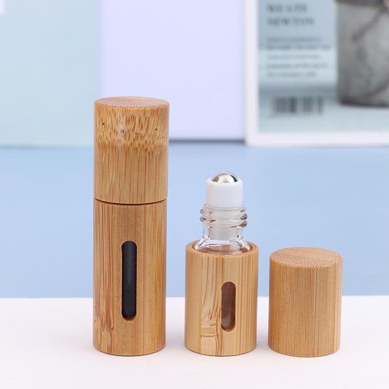 Бамбуковый рулонный флакон 3/5/10 мл, деревянный роликовый флакон, эфирное масло, блеск для губ, многоразовый тюбик, пустая банка, стеклянная бутылка для духов, 1 шт.