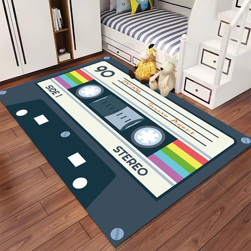 Retro Cassette Tape Design Rug Non-slip rug suitable for living room and bedroom sofas.