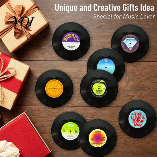 Anti-scratch Furniture Countertop Protectors Retro Elk/Vinyl Record Coasters, Decorative Wooden Cup Mats, Insulated Table Wilderness Landscape Pattern