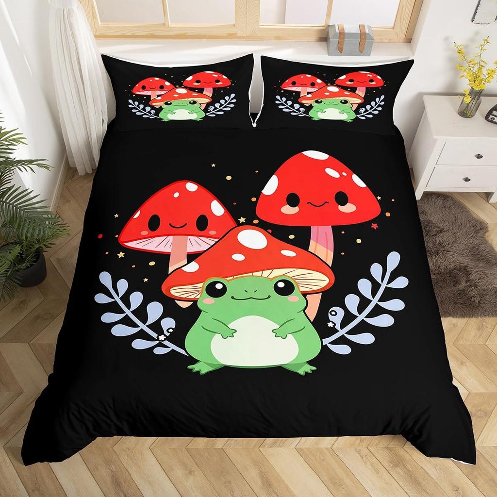 Пододеяльник с изображением лягушки-гриба, размер Twin, милый кавайный зеленый чехол для одеяла с изображением животных, кленовых листьев, орехового растения, пододеяльник
